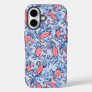 Patriotic Red Crabs Starfish Coastal i iPhone 16 Case
