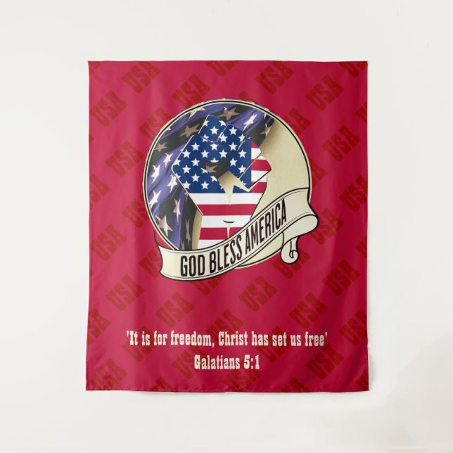 Patriotic Red GOD BLESS AMERICA Tapestry (Front)