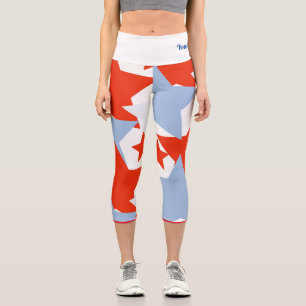 Patriotic Red Light Blue Stars Name Quote Capri Leggings