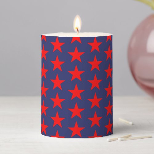 Patriotic red  navy blue stars holiday party pillar candle