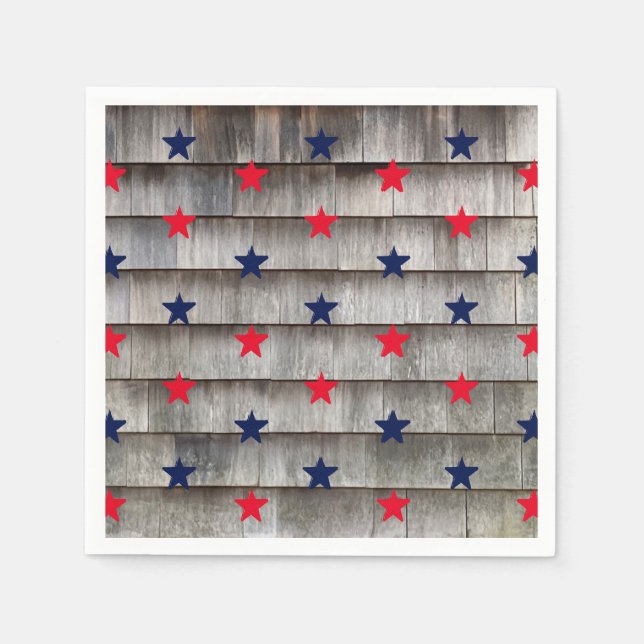 Patriotic red navy blue stars rustic shingles napkins (Front)