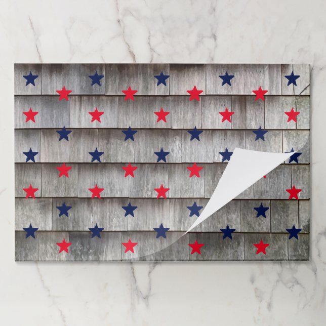 Patriotic red navy blue stars rustic shingles paper pad (Folded)
