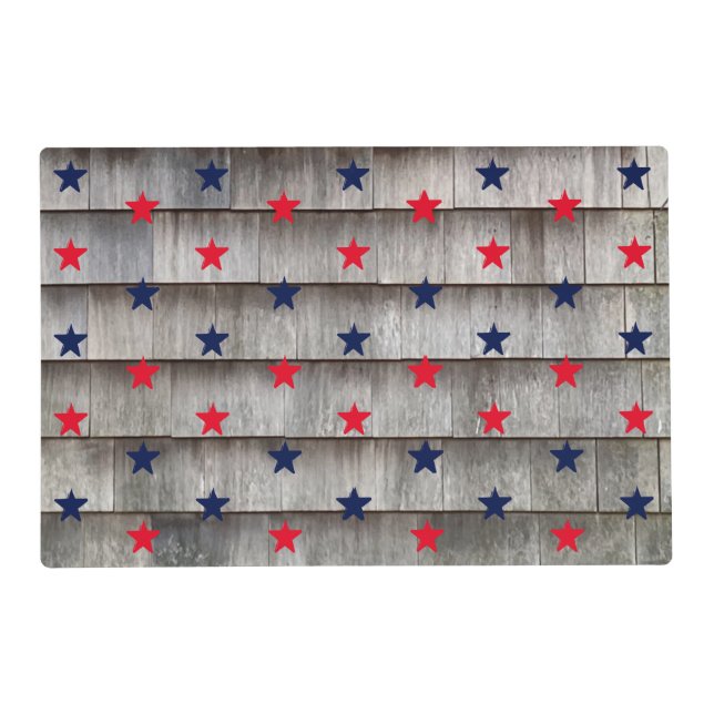 Patriotic red navy blue stars rustic shingles placemat (Front)