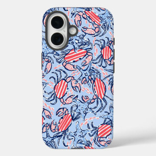 Patriotic Red Striped Crabs Stars iPhone 16 Case
