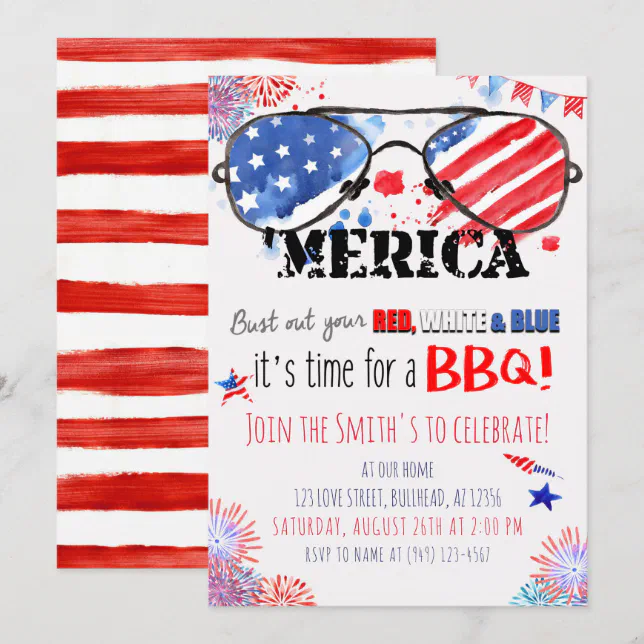 Patriotic Red White and Blue 4th of July BBQ Invitation | Zazzle
