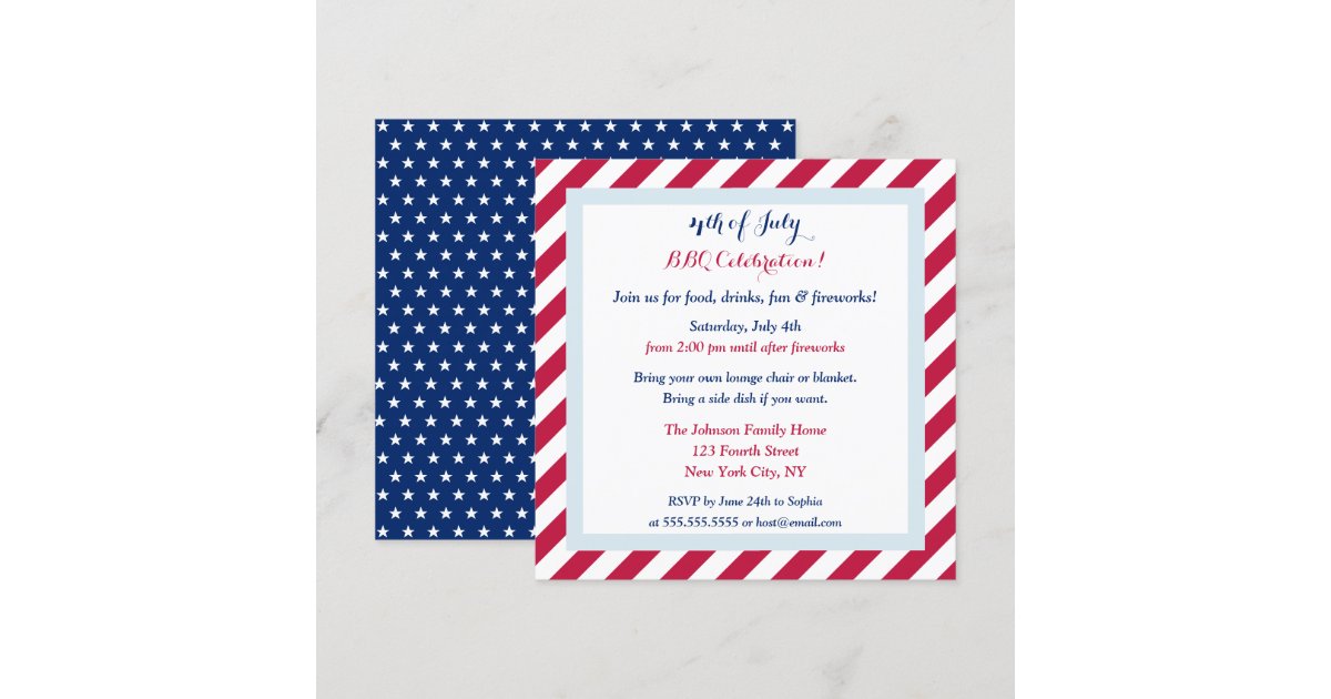 Patriotic Red White and Blue 4th of July BBQ Party Invitation | Zazzle