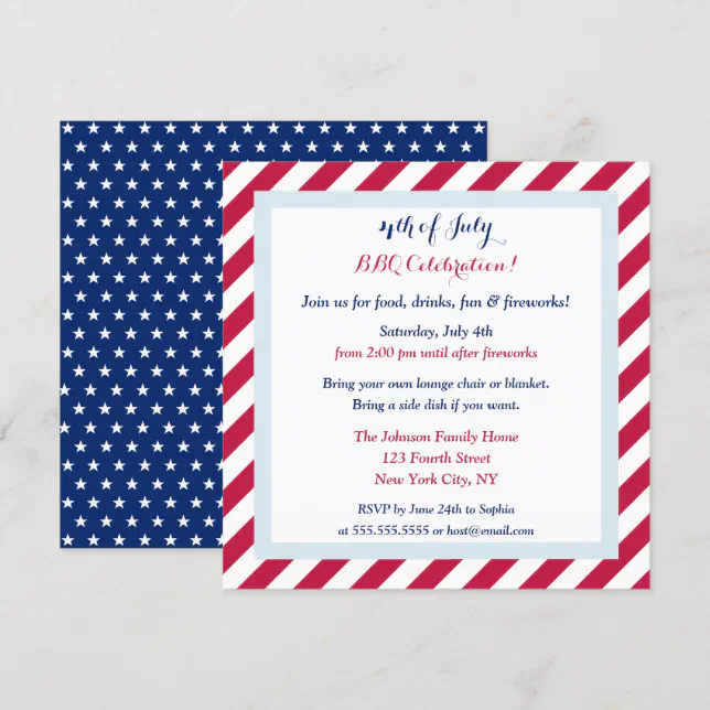 Patriotic Red White and Blue 4th of July BBQ Party Invitation | Zazzle