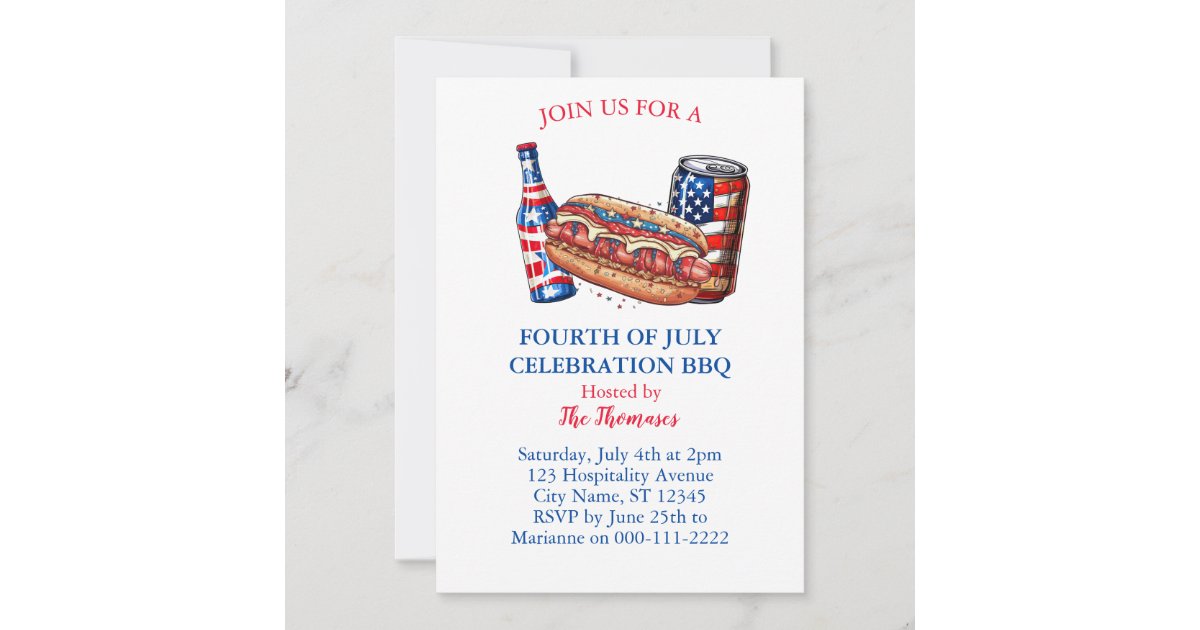 Patriotic Red White and Blue 4th of July BBQ Party Invitation | Zazzle