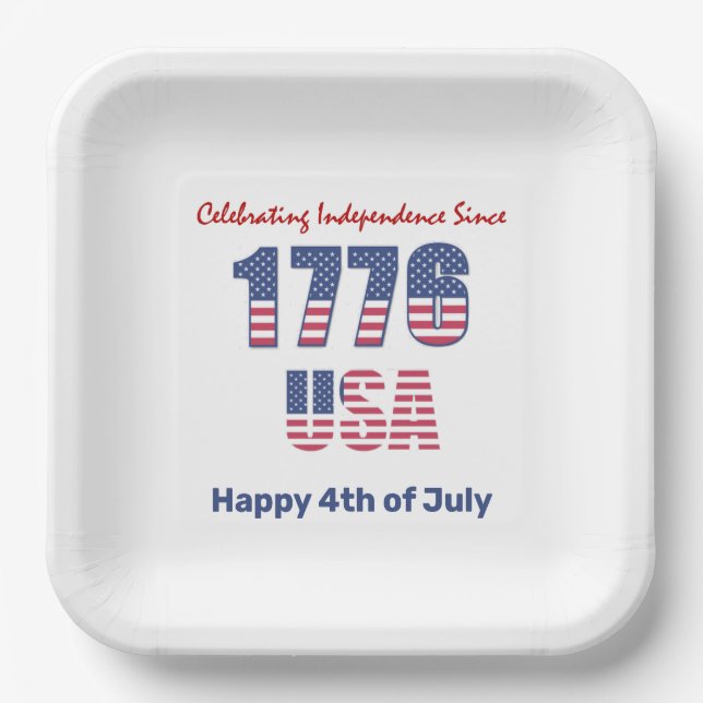 Patriotic Red White and Blue 4th of July  Paper Plates (Front)