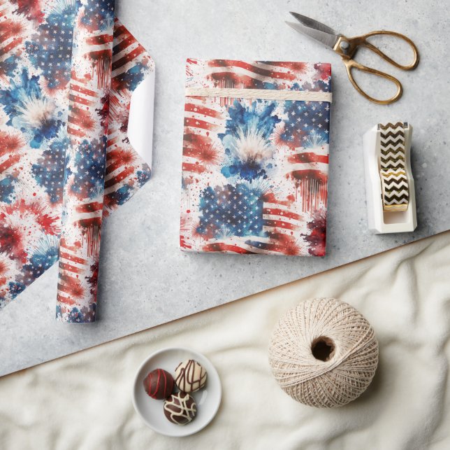 Patriotic Red White and Blue 4th of July Wrapping  Paper (Crafts)