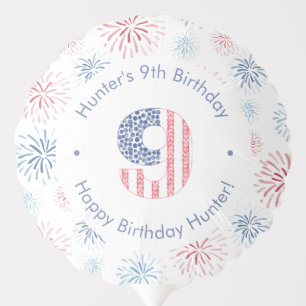 Patriotic Red White And Blue 9th Birthday Party Balloon