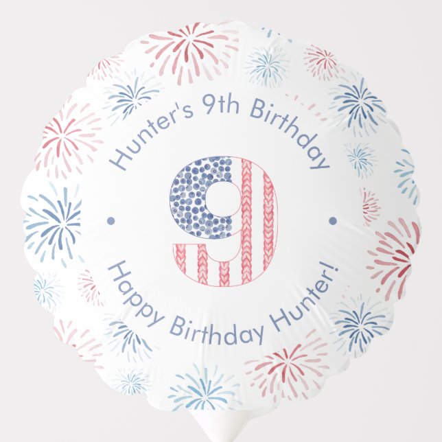Patriotic Red White And Blue 9th Birthday Party Balloon (Front)