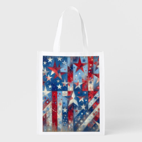 Patriotic Red White and Blue Abstract US Flag Grocery Bag
