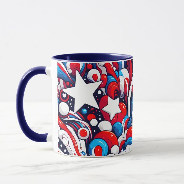 Patriotic Red White and Blue Abstract US Flag Mug (Left)