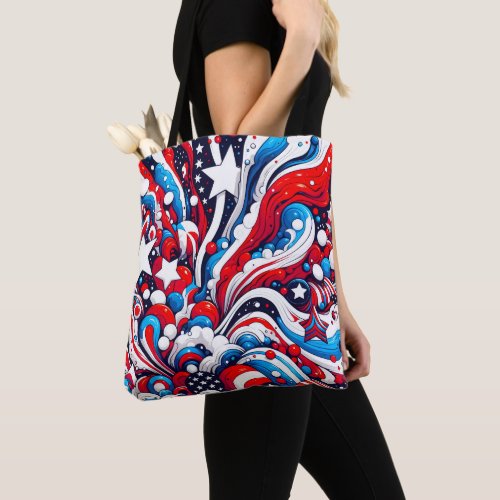 Patriotic Red White and Blue Abstract US Flag Tote Bag