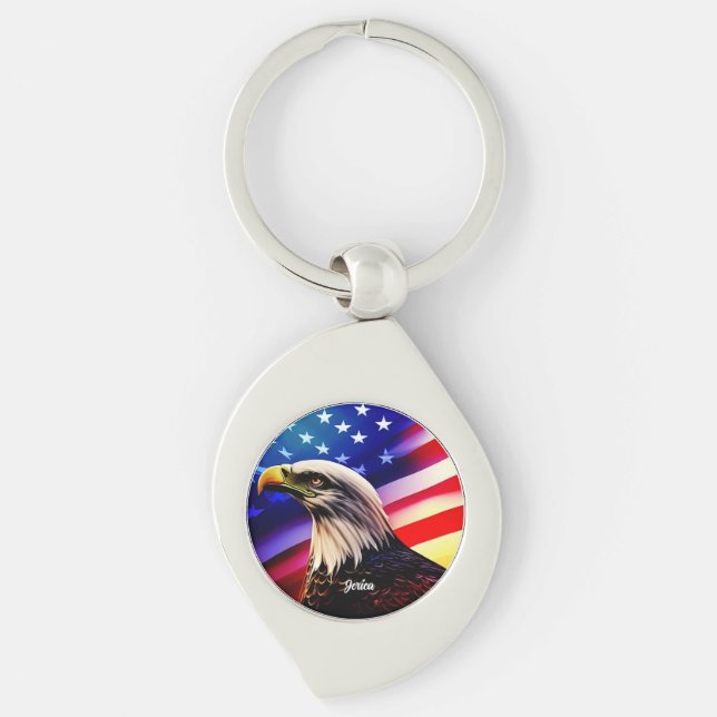 Patriotic Red, White and Blue Bald Eagle Keychain (Front)