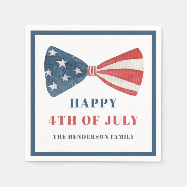 Patriotic Red, White And Blue Bow 4th Of July Napkins (Front)
