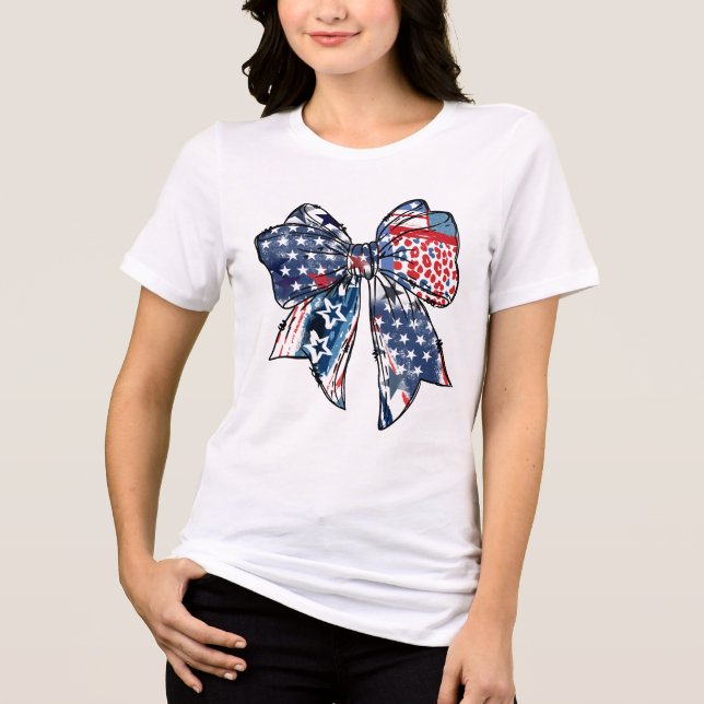 Patriotic Red, White and Blue Bow July 4th Tri-Blend Shirt (Front)
