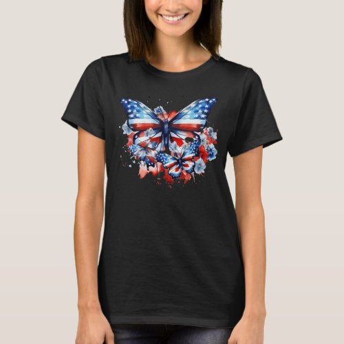 Patriotic Red White and Blue Butterflies T_Shirt