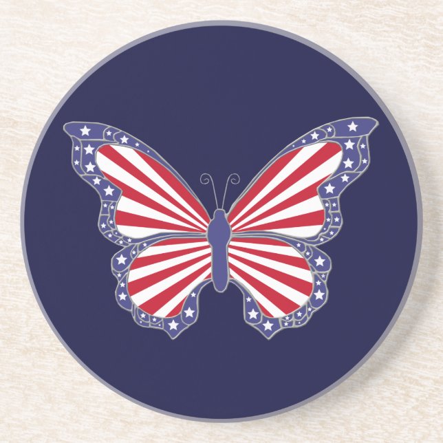 Patriotic Red White And Blue Butterfly  Coaster (Front)