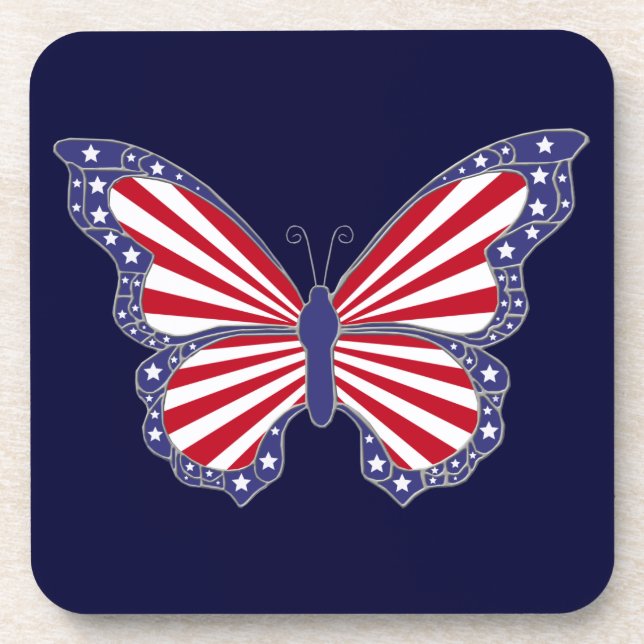 Patriotic Red White And Blue Butterfly  Coasters (Front)