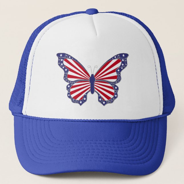 Patriotic Red White And Blue Butterfly Hat (Front)