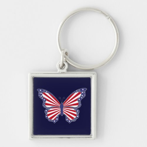 Patriotic Red White And Blue Butterfly Key Chain