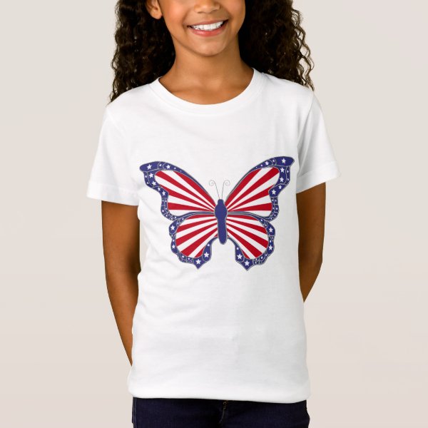 red blue and white graphic tee