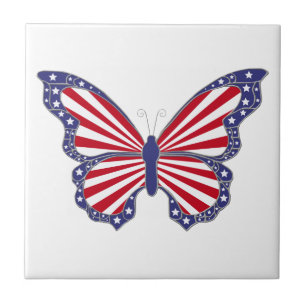 Patriotic Red White And Blue Butterfly Tile