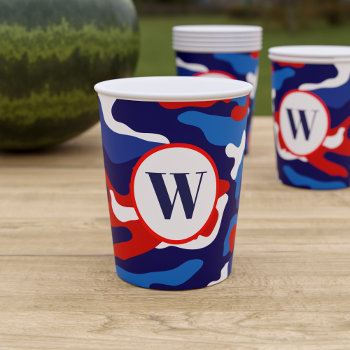 Patriotic Red White And Blue Camouflage Party Camo Paper Cups by watermelontree at Zazzle