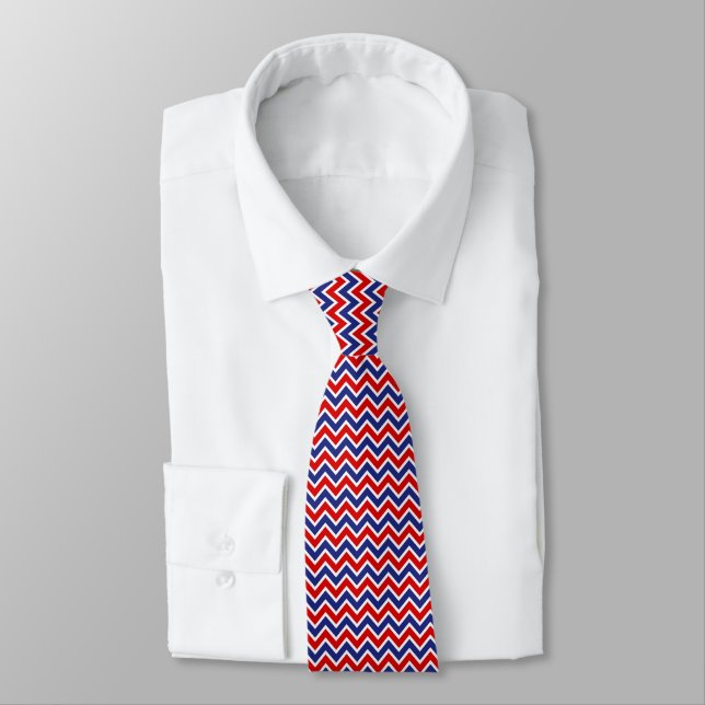 Patriotic Red White and Blue Chevron Pattern  Neck Tie (Tied)
