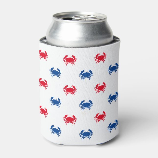 Patriotic Red white and blue crab pattern Can Cooler (Can Front)