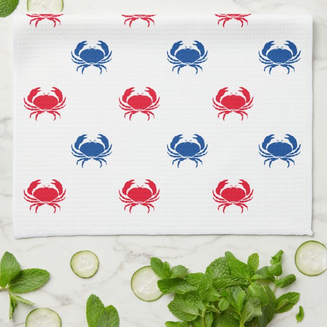 Patriotic Red white and blue crab pattern Kitchen Towel (Folded)