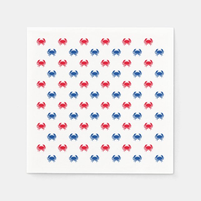 Patriotic Red white and blue crab pattern Napkins (Front)