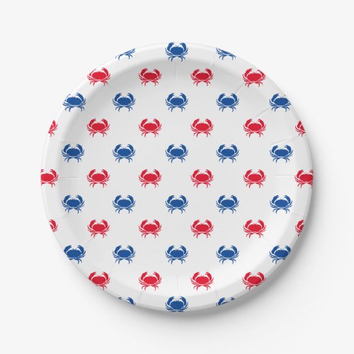 Patriotic Red white and blue crab pattern Paper Plates