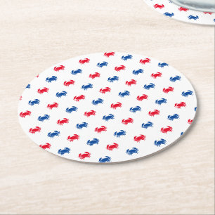 Patriotic Red white and blue crab pattern Round Paper Coaster