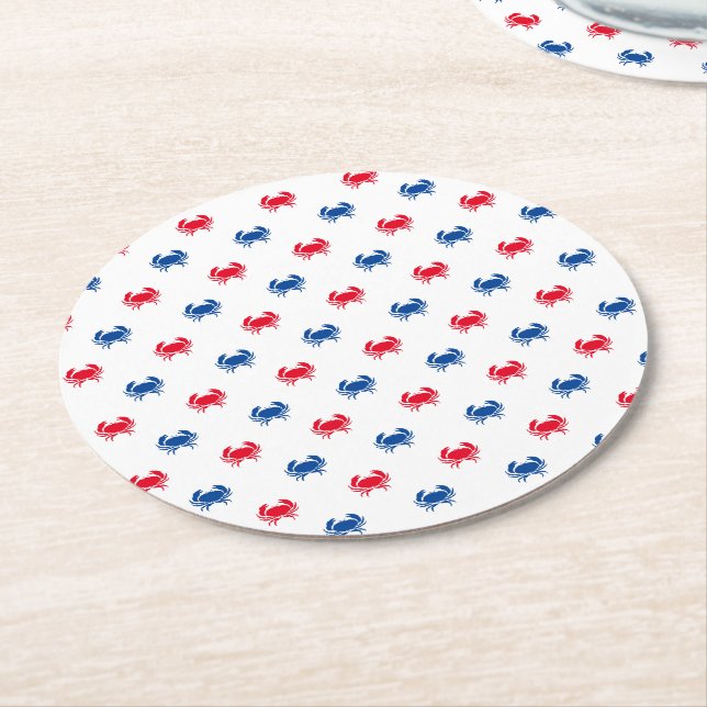 Patriotic Red white and blue crab pattern Round Paper Coaster (Angled)