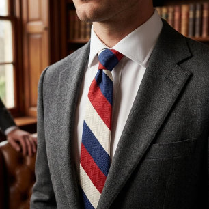 Patriotic Red White and Blue Diagonal Stripe Neck Tie
