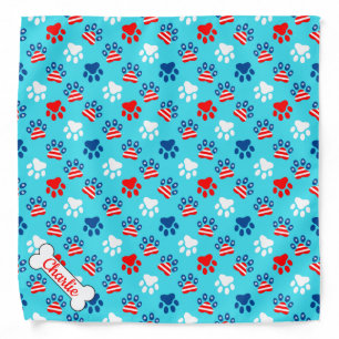 Patriotic Red White and Blue Dog Paws Pattern Bandana