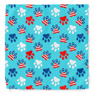 Patriotic Red White and Blue Dog Paws Pattern Bandana