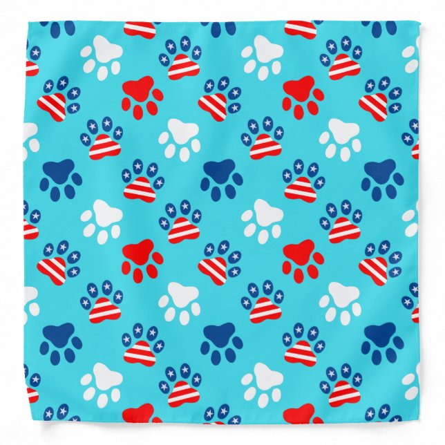 Patriotic Red White and Blue Dog Paws Pattern Bandana (Front)