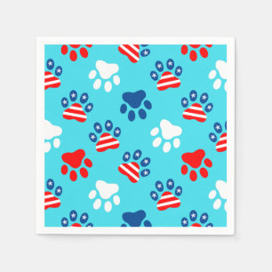 Patriotic Red White and Blue Dog Paws Pattern Napkins