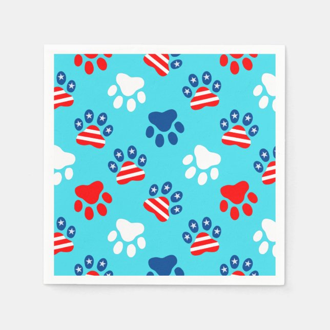 Patriotic Red White and Blue Dog Paws Pattern Napkins (Front)