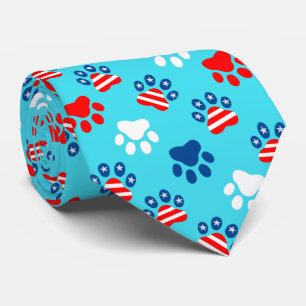 Patriotic Red White and Blue Dog Paws Pattern Neck Tie