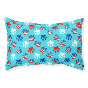 Patriotic Red White and Blue Dog Paws Pattern Pet Bed