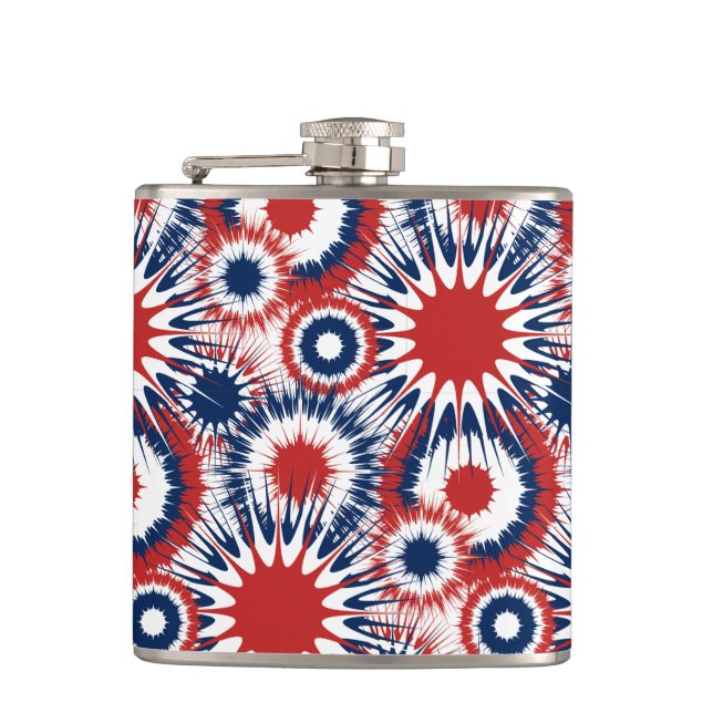 Patriotic Red White and Blue Fireworks Flask (Front)