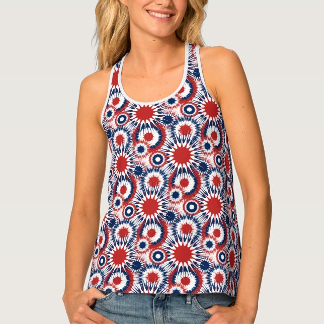 Patriotic Red White and Blue Fireworks Tank Top (Front)