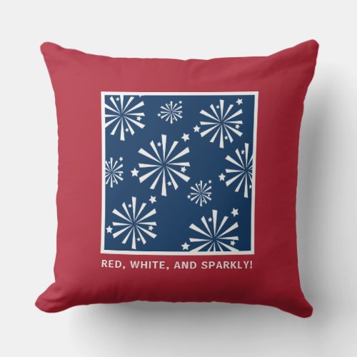 Patriotic Red White and Blue Fireworks Throw Pillow