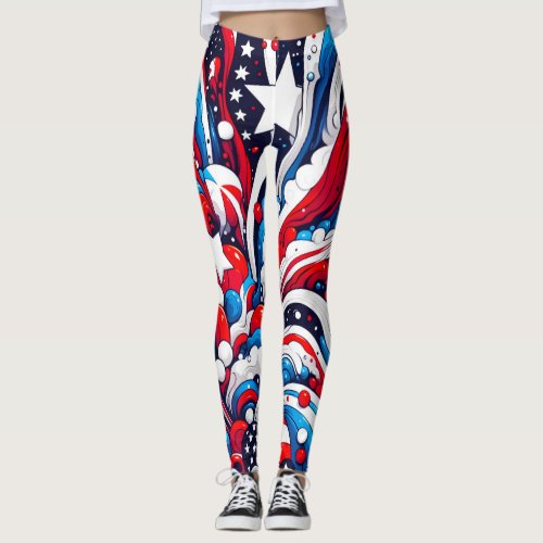 Patriotic Red White and Blue Fourth of July Leggings