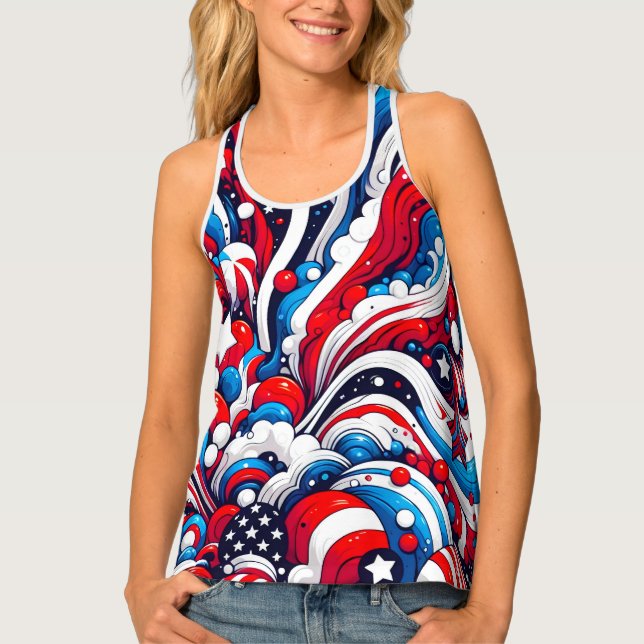 Patriotic Red, White and Blue Fourth of July Tank Top (Front)